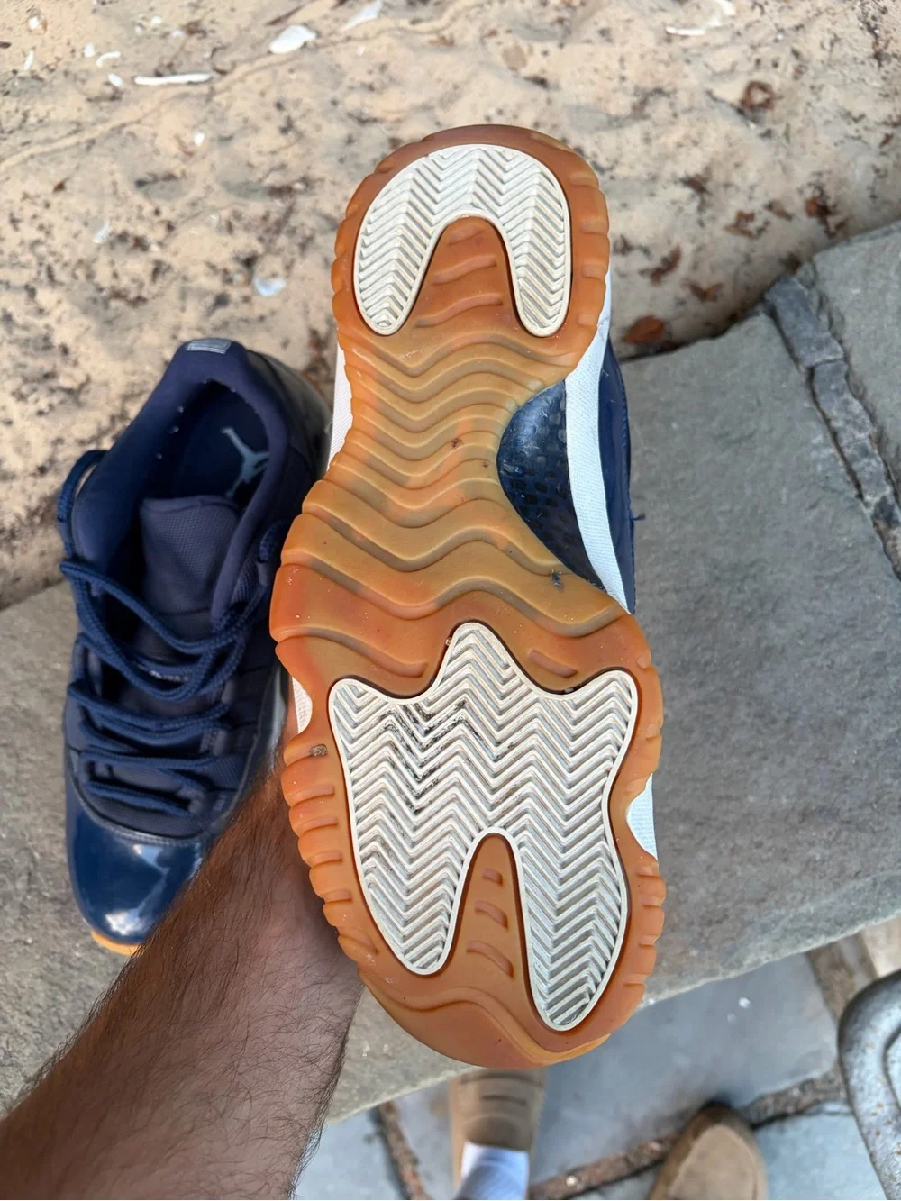 Jordan Navy and Gum-sole Low-Top Sneakers
